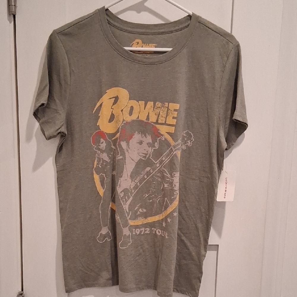 Lucky Brand David Bowie 1972 Tour Graphic Tee Olive Medium Womens